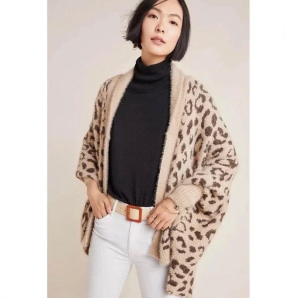 Anthropologie Akemi + Kin Brown Leopard Louise Open Knit Cardigan